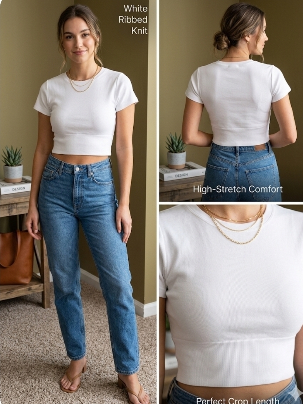 aerie White Ribbed Knit Crop Tee